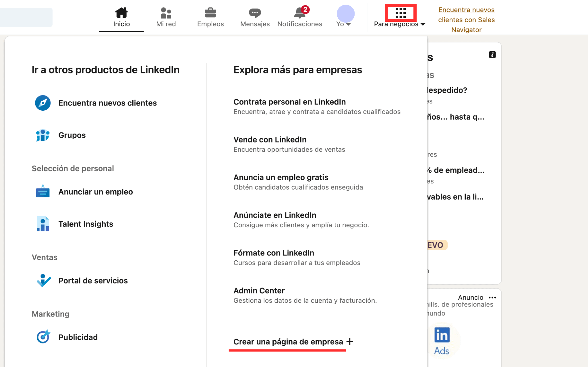 crear página de empresas en LinkedIn